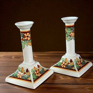 Georges Briard Candlesticks Pair 2 Porcelain Floral  Trim L'Art Nouveau